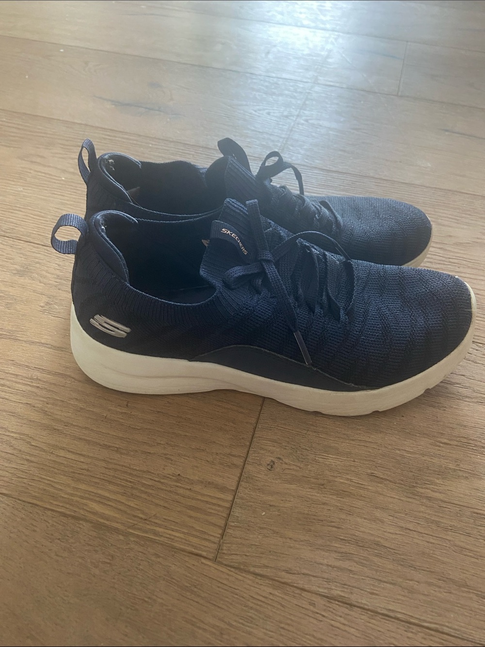 Skechers Women's Navy Knit Athletic Sneakers with White Sole